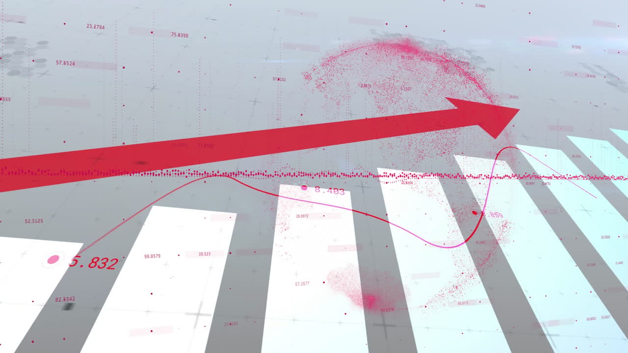 Animation of red arrow and data points showing financial growth trends in chart