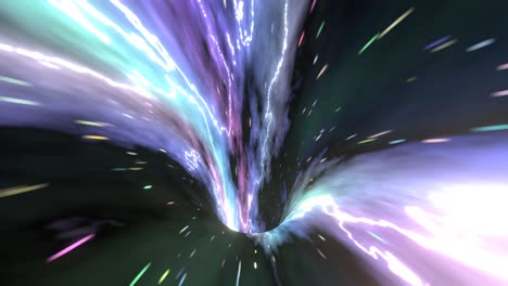 un agujero de gusano en el tiempo y el espacio, moviéndose a la velocidad de la luz. salto abstracto en el espacio en el hiperespacio entre estrellas coloridas. volando a través de nebulosas o cúmulos de gas. bucle sin costuras, animación 3d en 4k