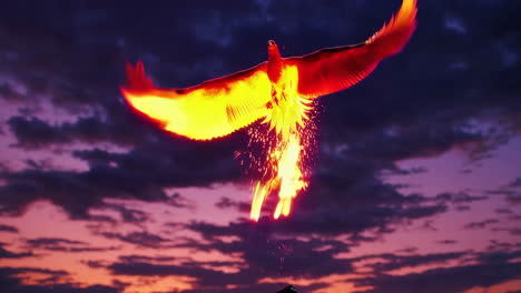 fiery phoenix rising at sunset
