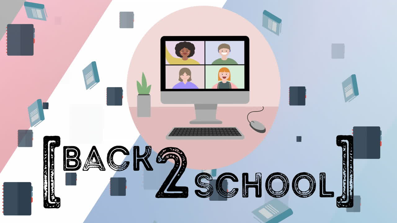 Animation of back 2 school text over school items icons