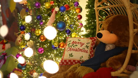 festive christmas tree and teddy bear display
