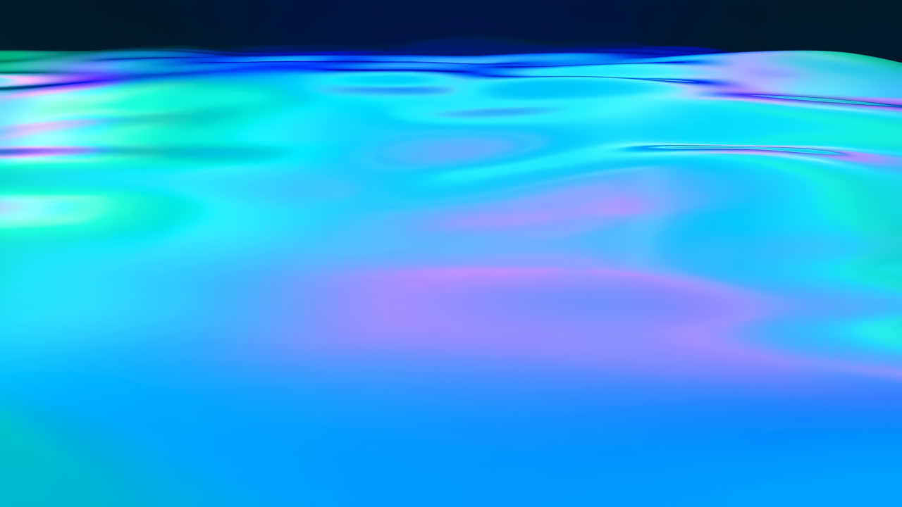 Iridescent Water Surface Glowing With Neon Reflections, Smooth Horizon And Gentle Ripples, Tranquil Ambient