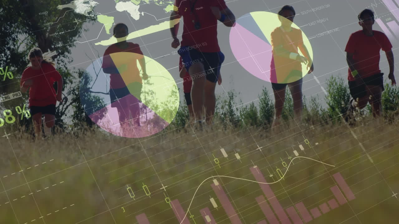 animación del procesamiento de datos sobre un grupo de niños corriendo