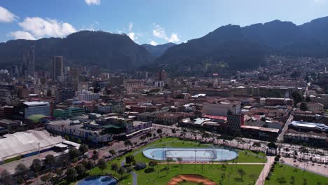 bogota colombia city center, drone aerial view on sunny day