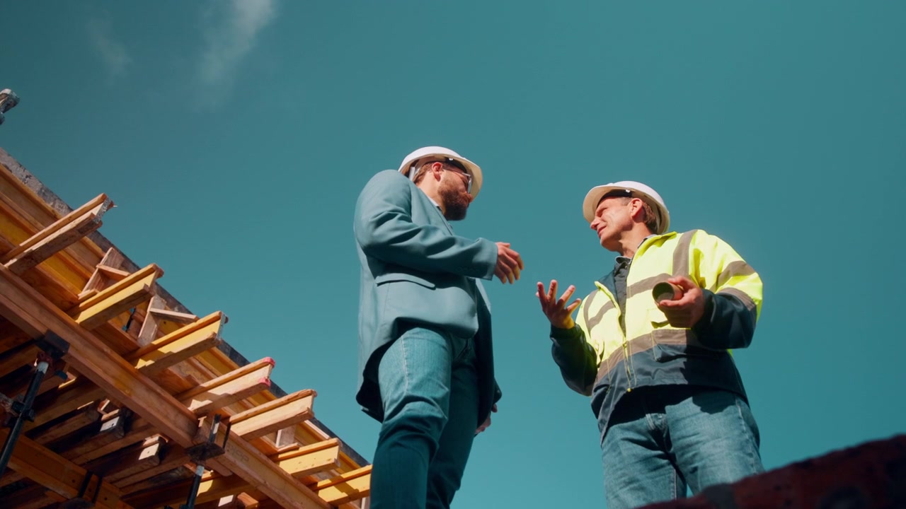 Architect and Construction Manager Discussing Project at Building Site