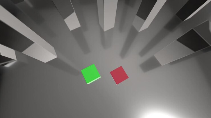Comparing 3D green and red bars diagram growing up to 77% and 23%