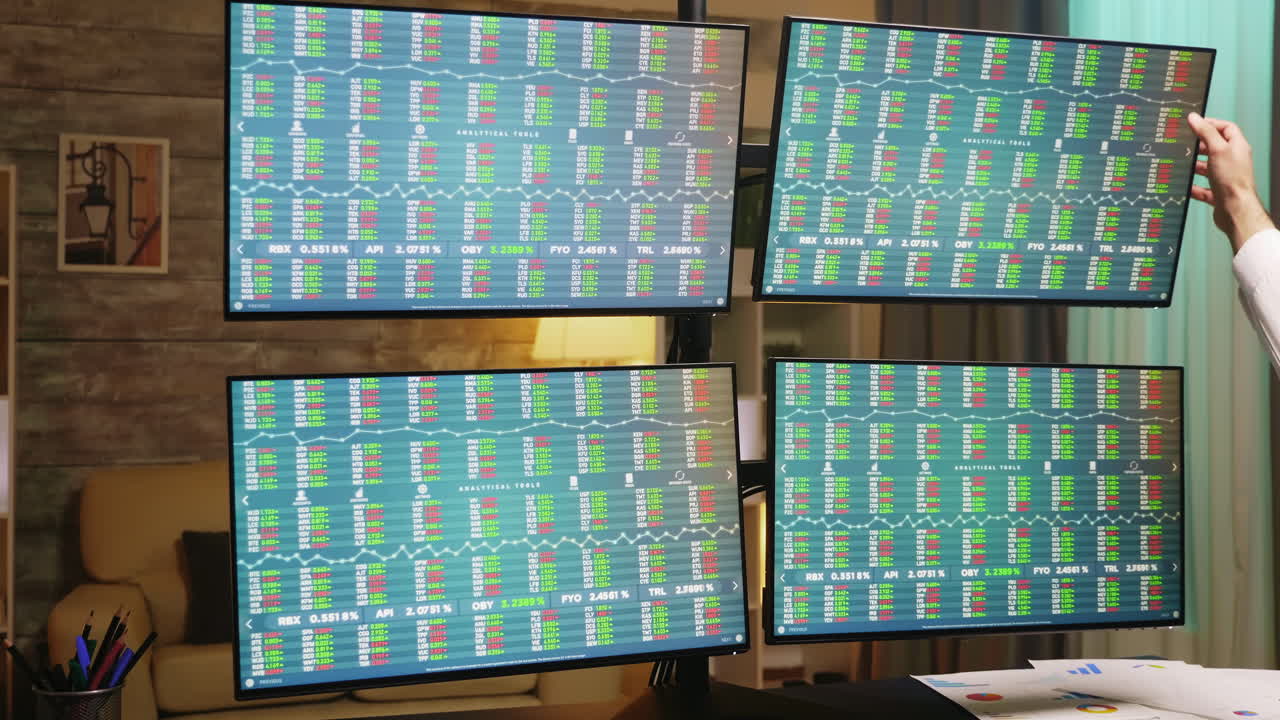 Broker working from home office at night