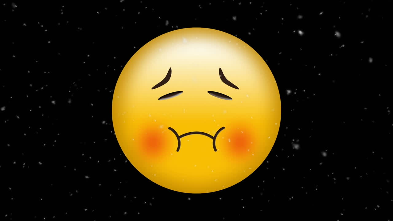 검은 바탕에 하 ⁇  반점이 떨어지는 병에 걸린 이모지 아이콘의 애니메이션