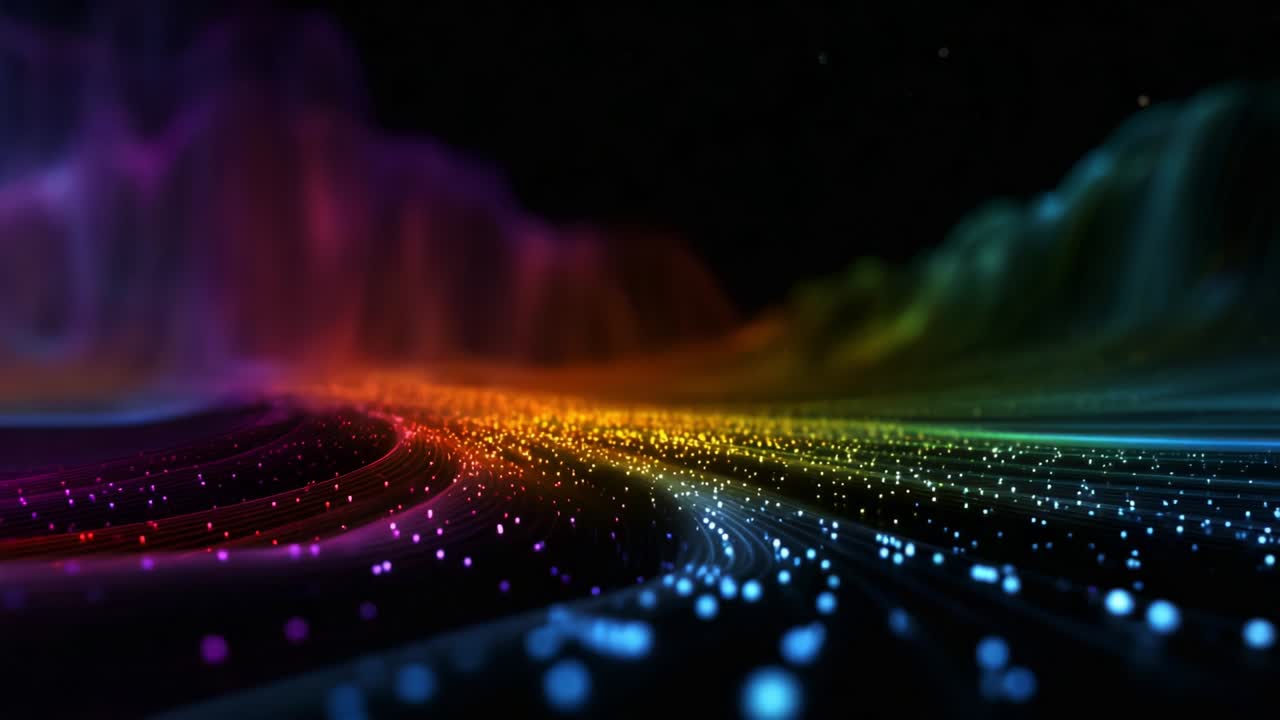 A Stunning Visualization of Colorful Waves and Light Particles, Creating an Engaging Abstract Scene that Captivates the Viewer with Vibrant Abstract Motion and a Captured Sense of Depth and Energy