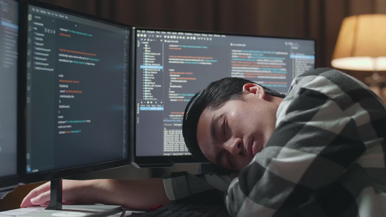 Tired Programmer Takes a Nap at their Desk