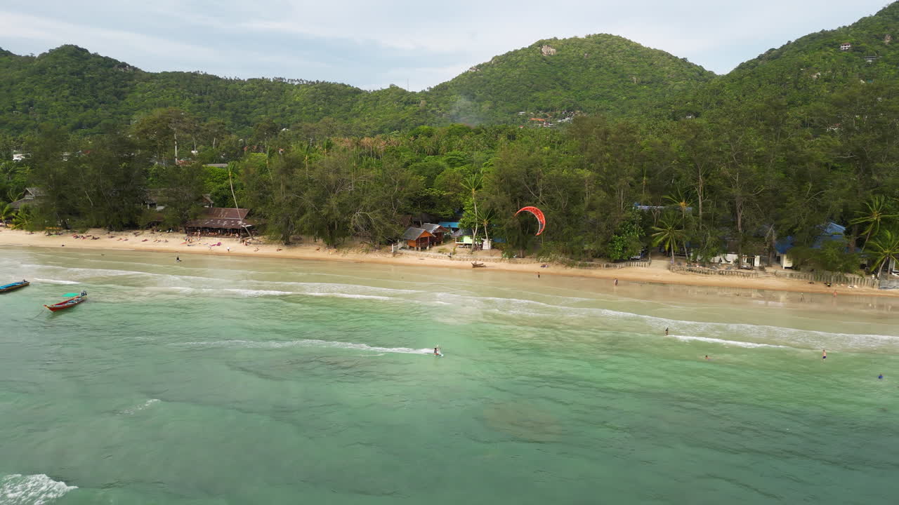 Kite surfing in Kho Tao island, Thailand, Aerial View