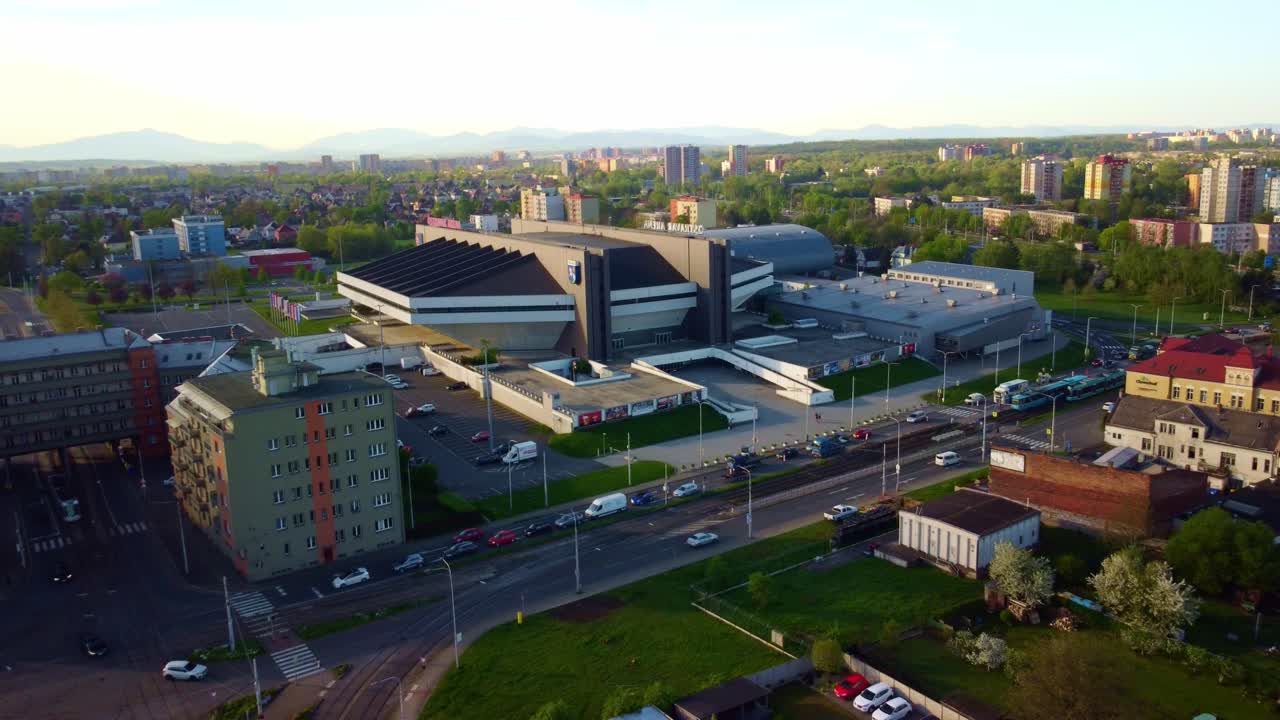 Aerial View of a Sports Arena in a City