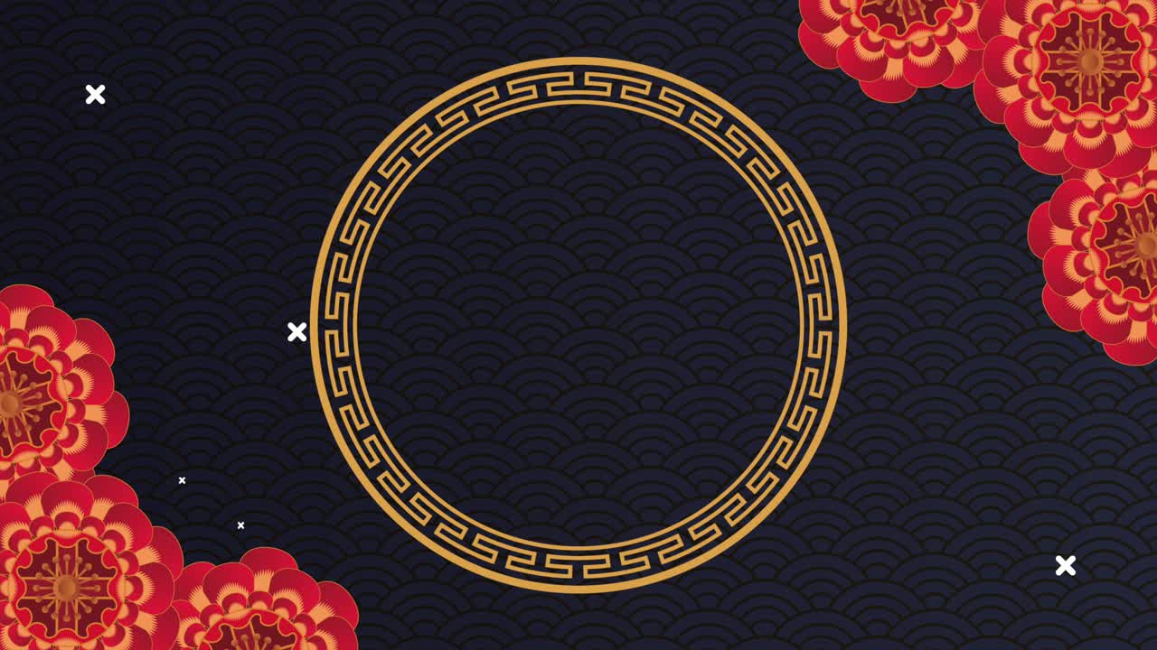 feliz año nuevo chino decoración floral con marco dorado