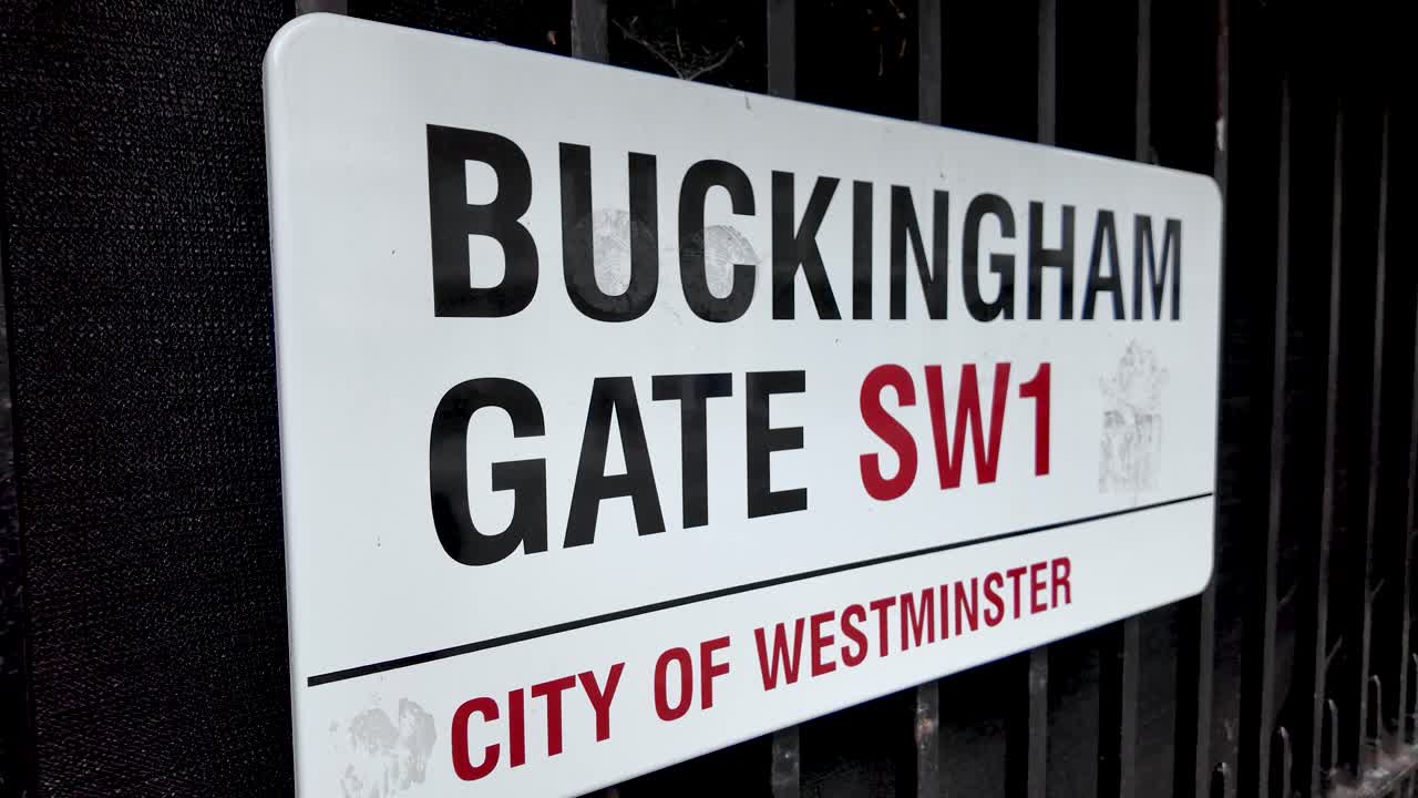 Buckingham Gate street sign indicates the City of Westminster, SW1 area in London, UK