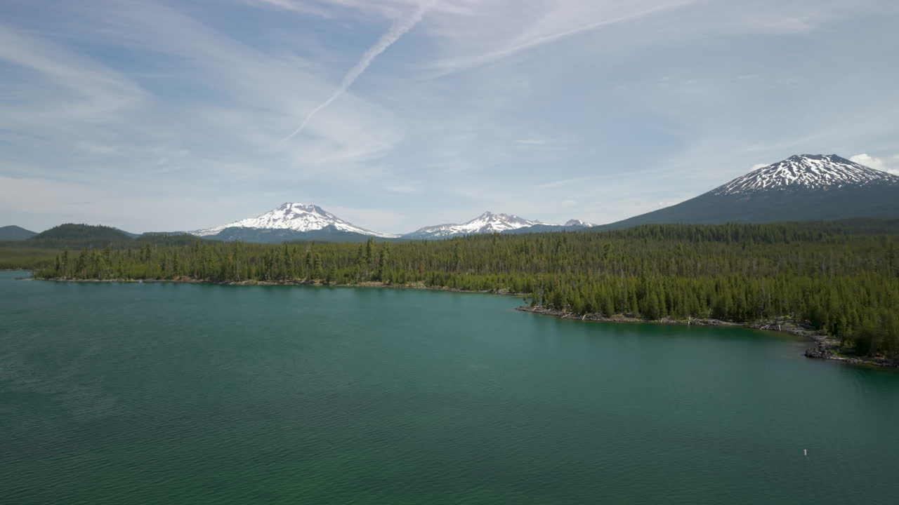 Shoreline of Lava Lake in Central Oregon. Drone sideways ascending shot.
