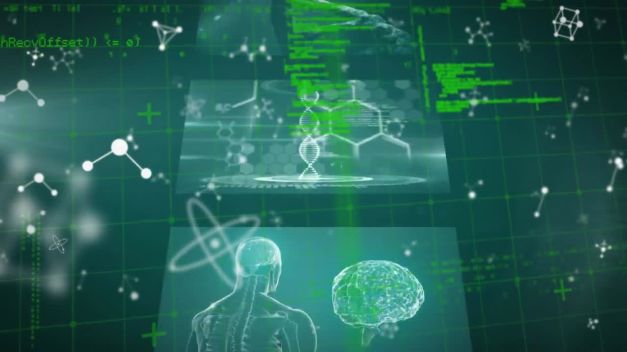 animación del procesamiento de datos científicos en pantallas