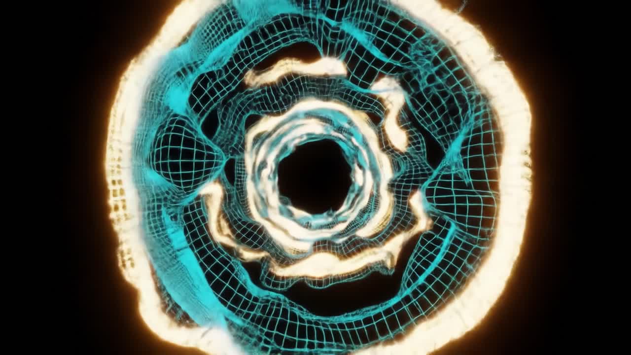 A Stunning Visualization of a Luminous Energy Ring Evolving Gradually Through Motion in a Dark Background, Showcasing Every Intricate Detail and Dynamic Flow