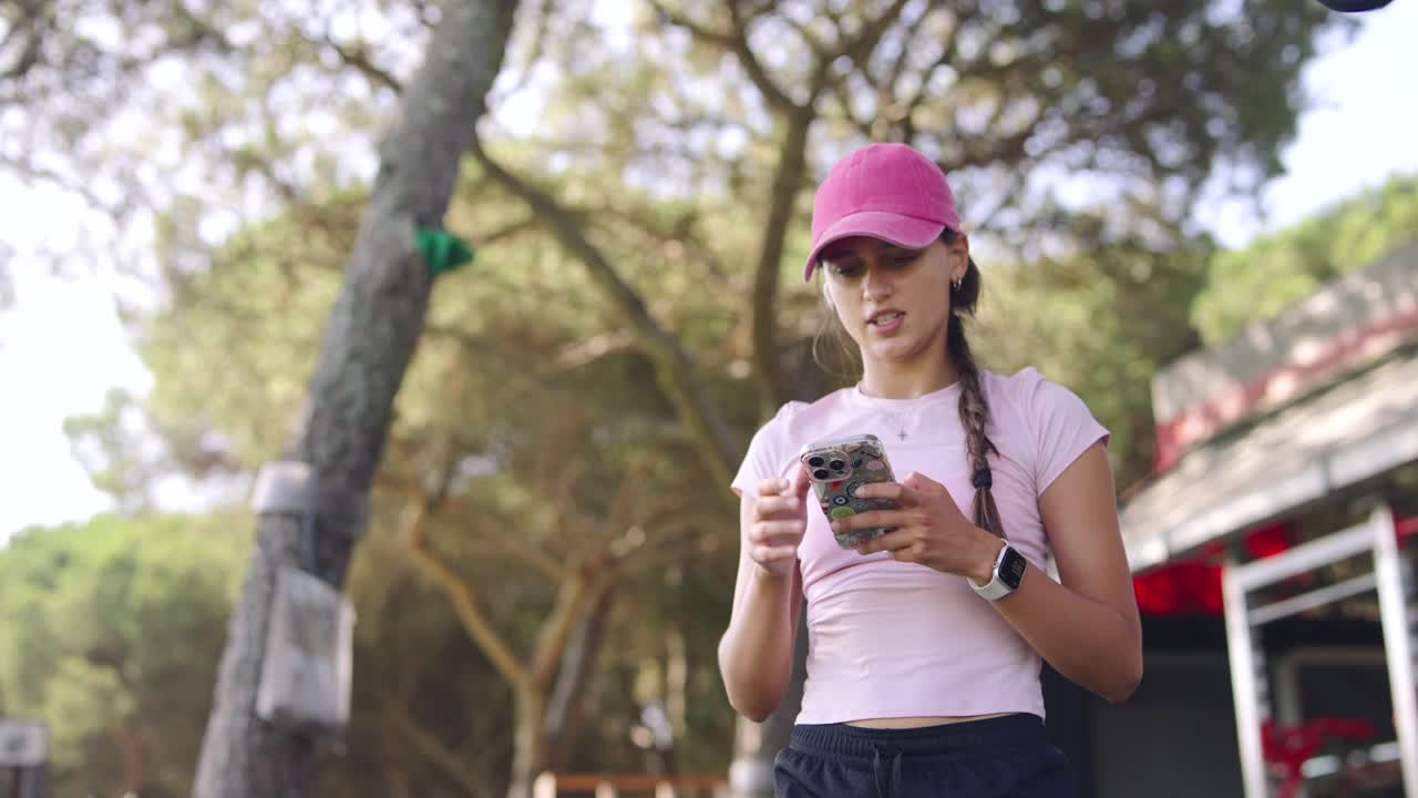 adolescente usando el teléfono en el parque