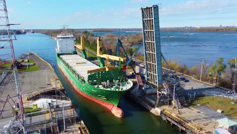 bulk carrier berthing at the port in montreal, canada