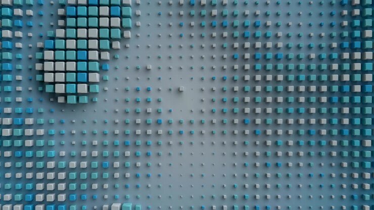 White and blue cubes on a wall seamless loop 3D render animation