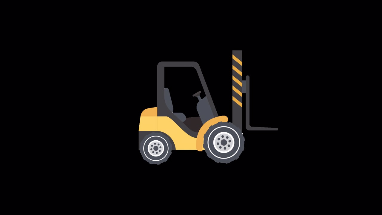 Carrello elevatore animato che si assembla e si muove con canale alfa