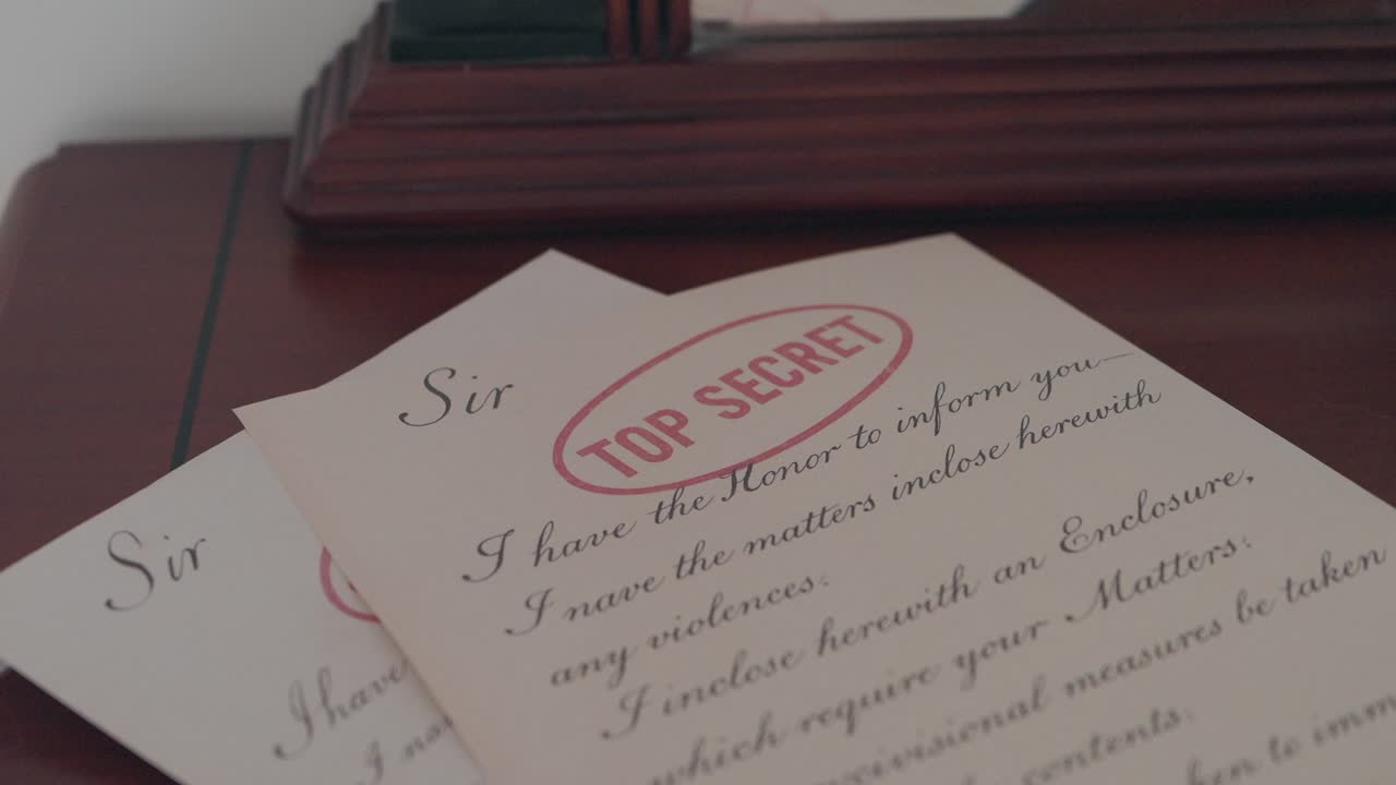 classified document being handled in vintage mystery setting