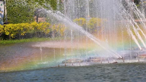 colorful rainbow forms in fountain spray