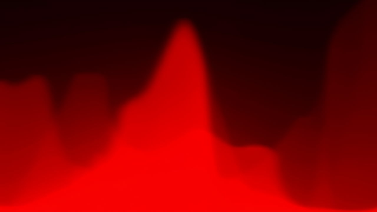 Onda rossa intensa che si innalza su uno sfondo scuro, sagome sfumate luminose e movimento pulsante simile al calore, drammatico