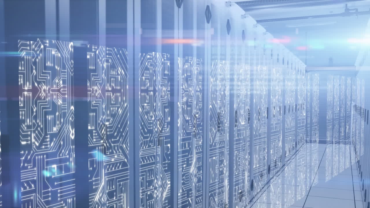 Animation of data with computer processors in background