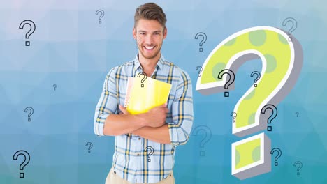 Animation-of-question-marks-over-caucasian-male-teacher