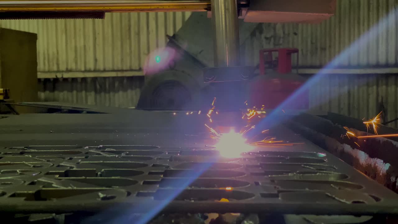 Close up shot of Laser cutting machine for metal plate