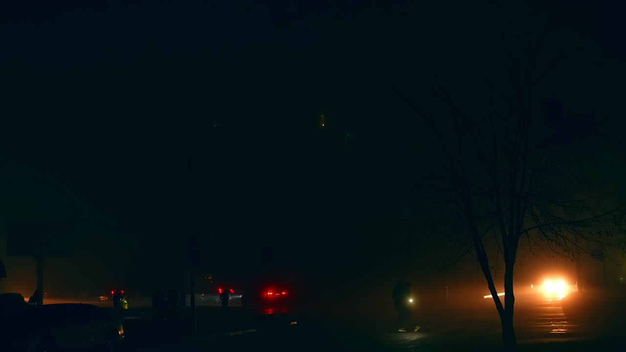 Foggy Night City Street Scene