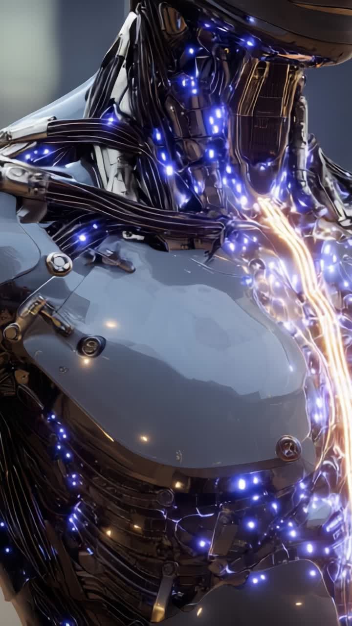 A Captivating Close-Up of a Futuristic Robot with Luminous Wiring, Showcasing Intricate Design and Advanced Technology in an Ultra-Modern Setting