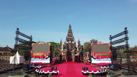 Panoramic-of-Ardha-Candra-Cultural-Outdoor-Stage-at-Bali-Indonesia-for-Cultural-Performances,-Denpasar,-Wide-Angle,-No-People