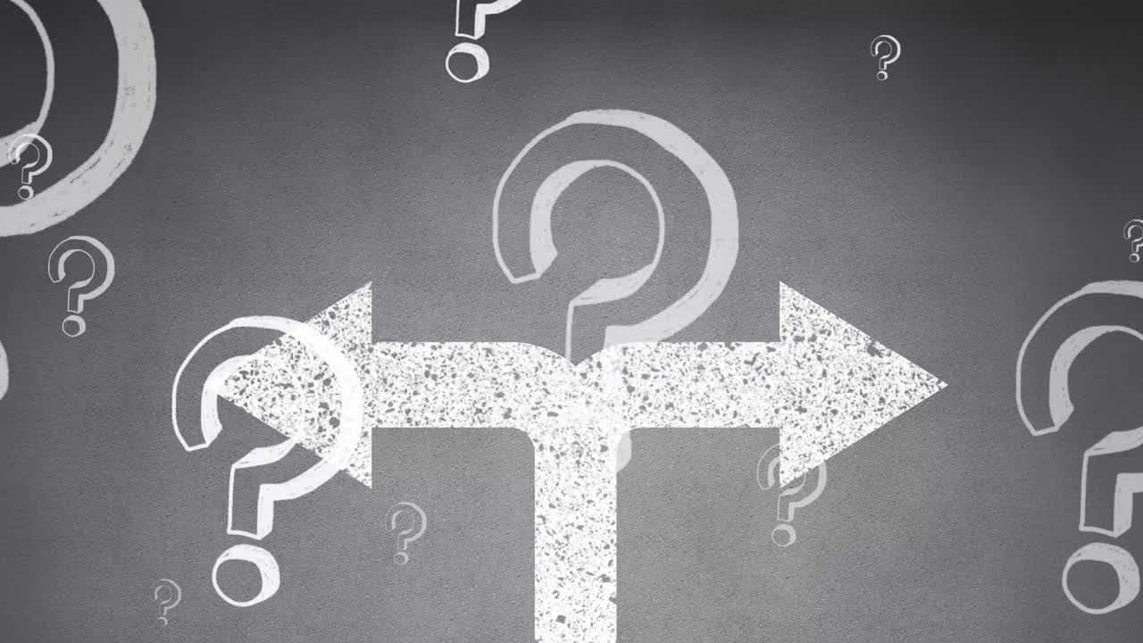 회색 배경 에 있는 화살표 위 에 있는 물음표 의 애니메이션