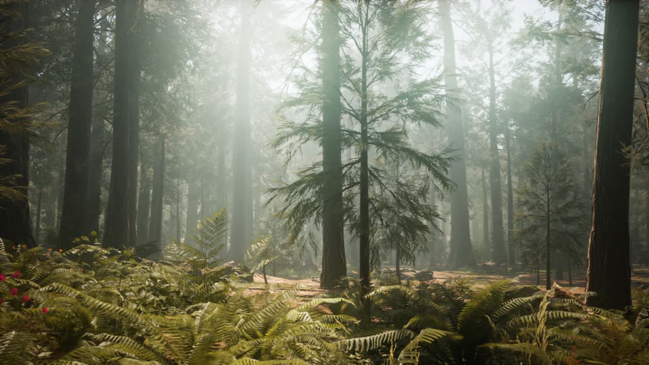 puesta de sol en el bosque gigante, parque nacional de sequoia, california
