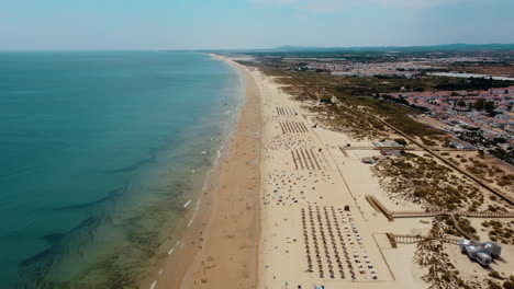 Panoramic-View-Of-Praia-de-Monte-Gordo-Beach-Near-Monte-Gordo-Town-In-Eastern-Algarve,-Portugal