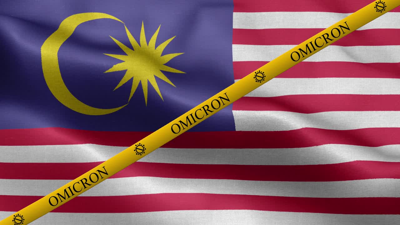 Variante Omicron e striscia di divieto sulla bandiera della Malesia - Bandiera della Malesia