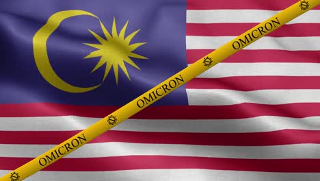 omicron variant and ban strip on malaysia flag - flag of malaysia