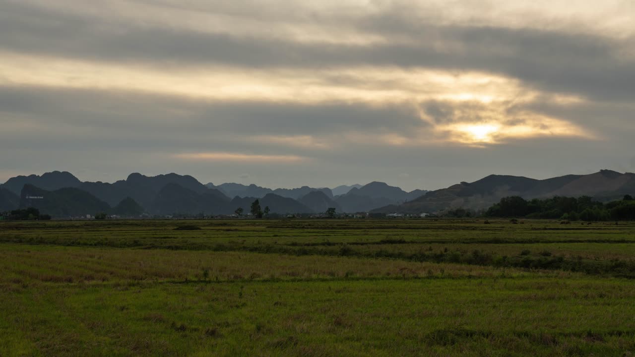 Rural crop field Vietnam countryside sunset timelapse hills timelapse Southeast Asian phong nha