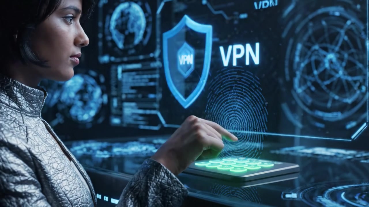 サイバーセキュリティの文脈における先端技術インターフェース：VPN環境を操作しながら未来的なタッチスクリーンデバイスを扱うユーザー
