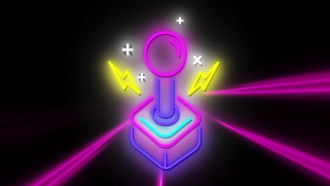 animation of neon video game joystick with neon light trails on black background