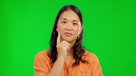 Green-Screen-Gesicht,-Asiatische-Frau