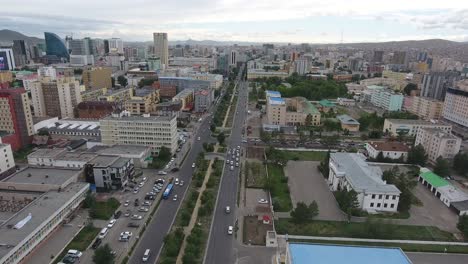 Aerial-drone-shot-of-ulaanbaatar-mongolia.-Following-the-road