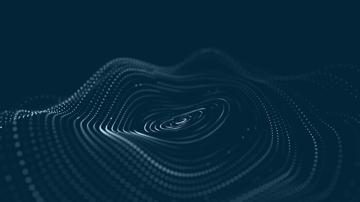 Abstract wave with moving dots. Flow of particles. Cyber technology illustration. 3d rendering.