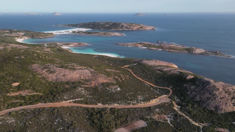 Wharton-Beach-and-surrounding-hilly-landscape,-Western-Australia