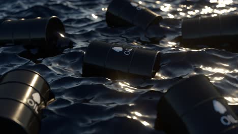 oil barrels in a polluted ocean