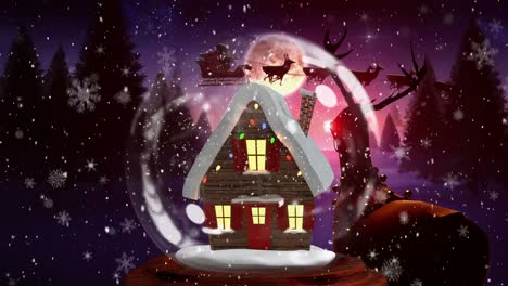 cute christmas animation of hut and reindeer in the magical forest 4k