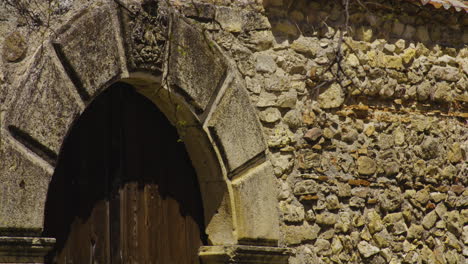 macro of an arched wooden door from medieval house in pedraza, spain