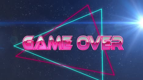 Animation-of-game-over-text-over-light-trails-and-spots-on-black-background